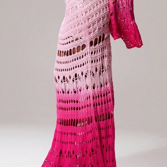 Multicolor Sexy Women's Crochet Ombre Fishtail Hem Sweater Maxi Skirt - Picture 3 of 6
